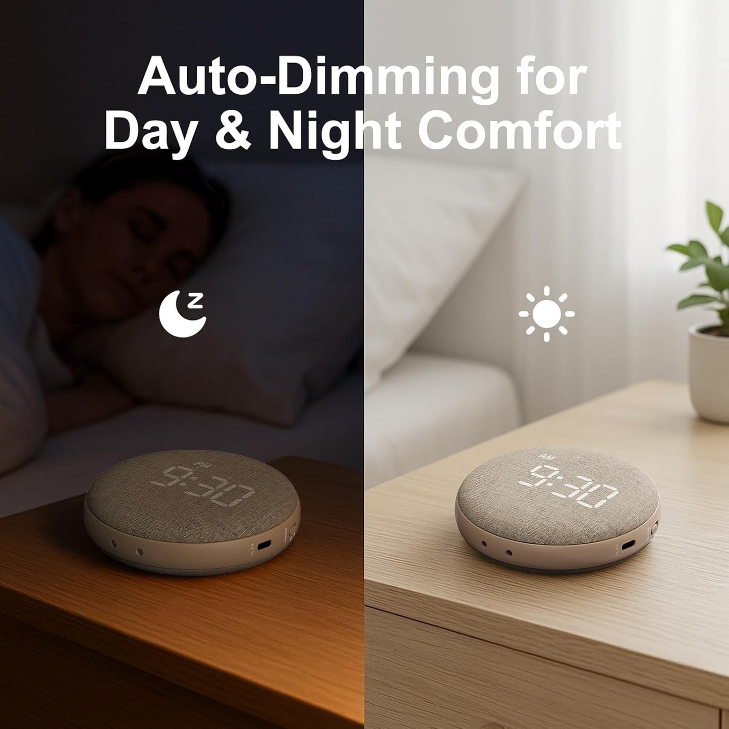 REACHER Travel Vibrating Alarm Clock for Heavy Sleepers Adults, Digital Dual Alarm Clock, Compact Under Pillow Bed Shaker, Rechargeable Battery Operated, Small, Portable