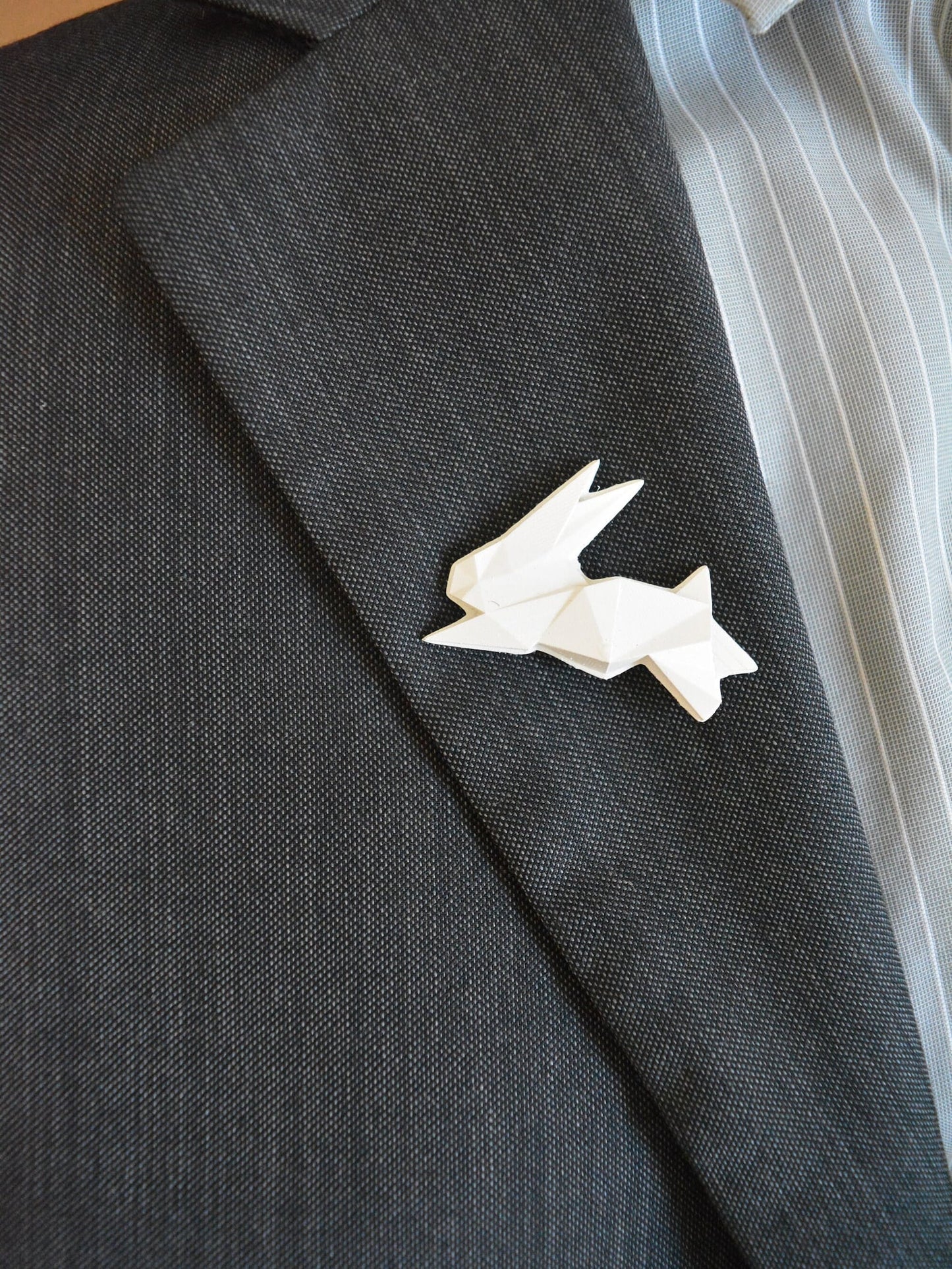Origami Rabbit Brooch: Geometric Bunny badge, contemporary animal wedding lapel pin gift
