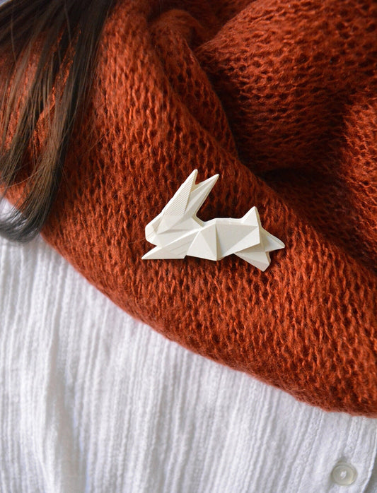 Origami Rabbit Brooch: Geometric Bunny badge, contemporary animal wedding lapel pin gift